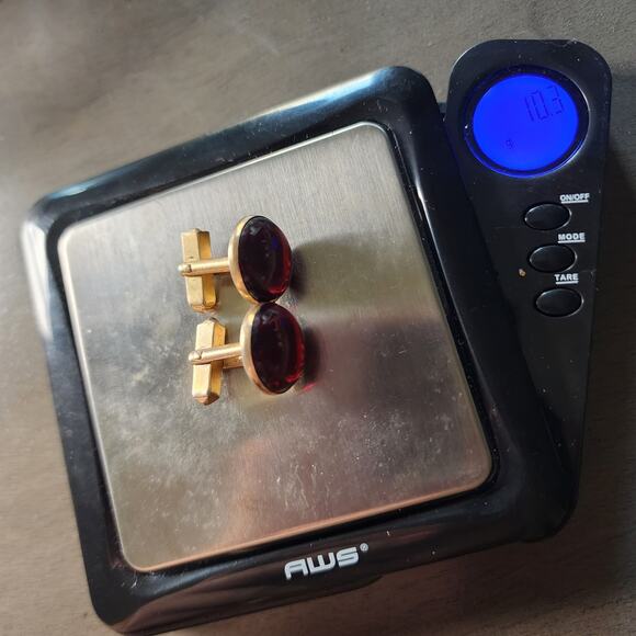 Antique Vintage Swank Gold Red Cufflinks Cuff Links - Picture 6 of 6